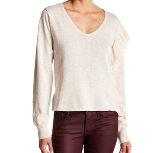 John + Jenn One Shoulder Ruffle Sweater Beige Cream Medium NWT